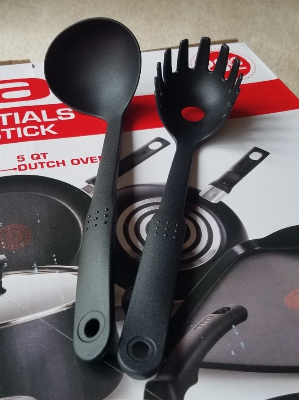 T-Fal 2-pc Plastic Kitchen Utensils Laddle & Pasta Fork SET NEW